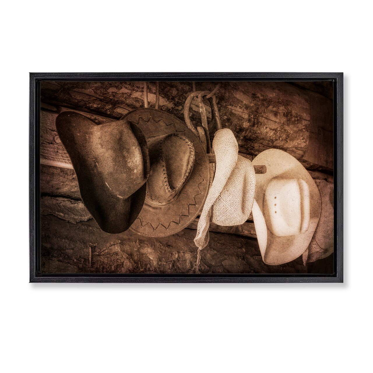 Stupell Industries Rustic Cowboy Hats Framed Floater Canvas Wall Art Design by Danita Delimont